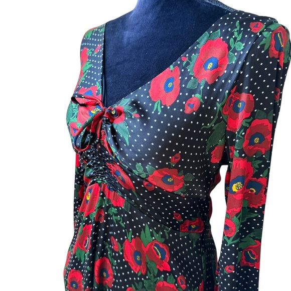 Free People Black and Red Floral Long Sleeve Dress - Picture 4 of 11